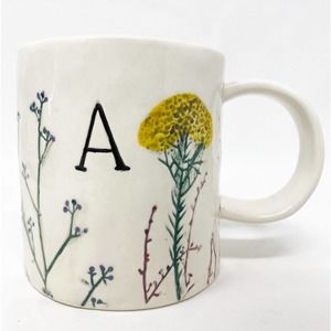 Anthropologie Coffee Mug Teacup Dagny Monogram A Botanical Hand Painted Ceramic